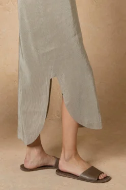 Cleo, green striped linen and silk dress