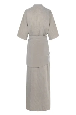 Cleo, green striped linen and silk dress