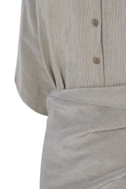 Cleo, green striped linen and silk dress