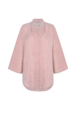 Cleo, red striped linen and silk shirt
