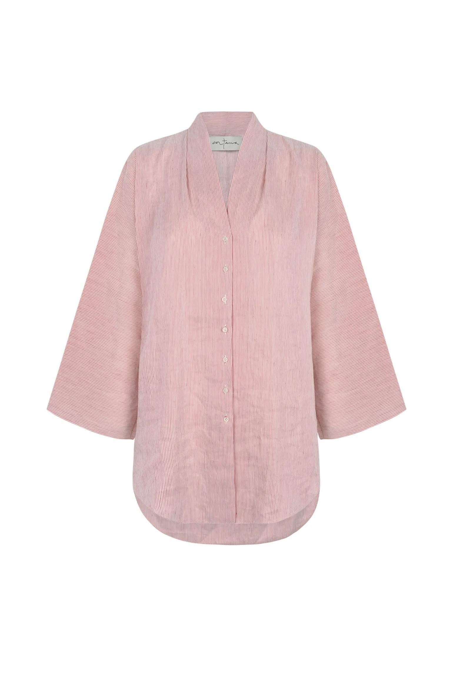 Cleo, red striped linen and silk shirt