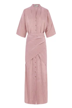 Cleo, red striped linen and silk dress