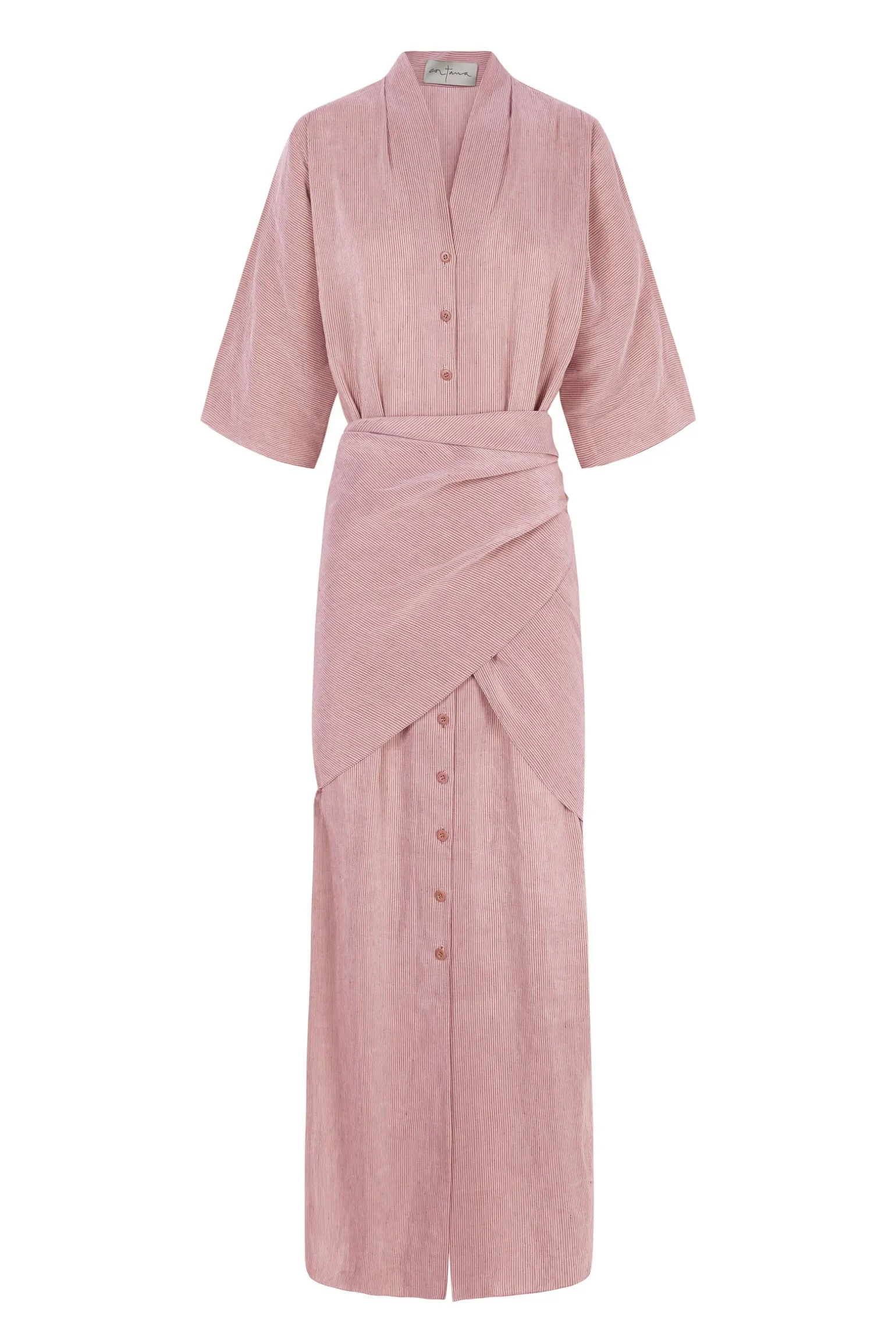 Cleo, red striped linen and silk dress