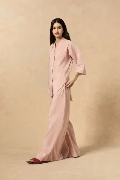Cleo, red striped linen and silk pants