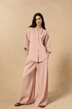 Cleo, red striped linen and silk pants