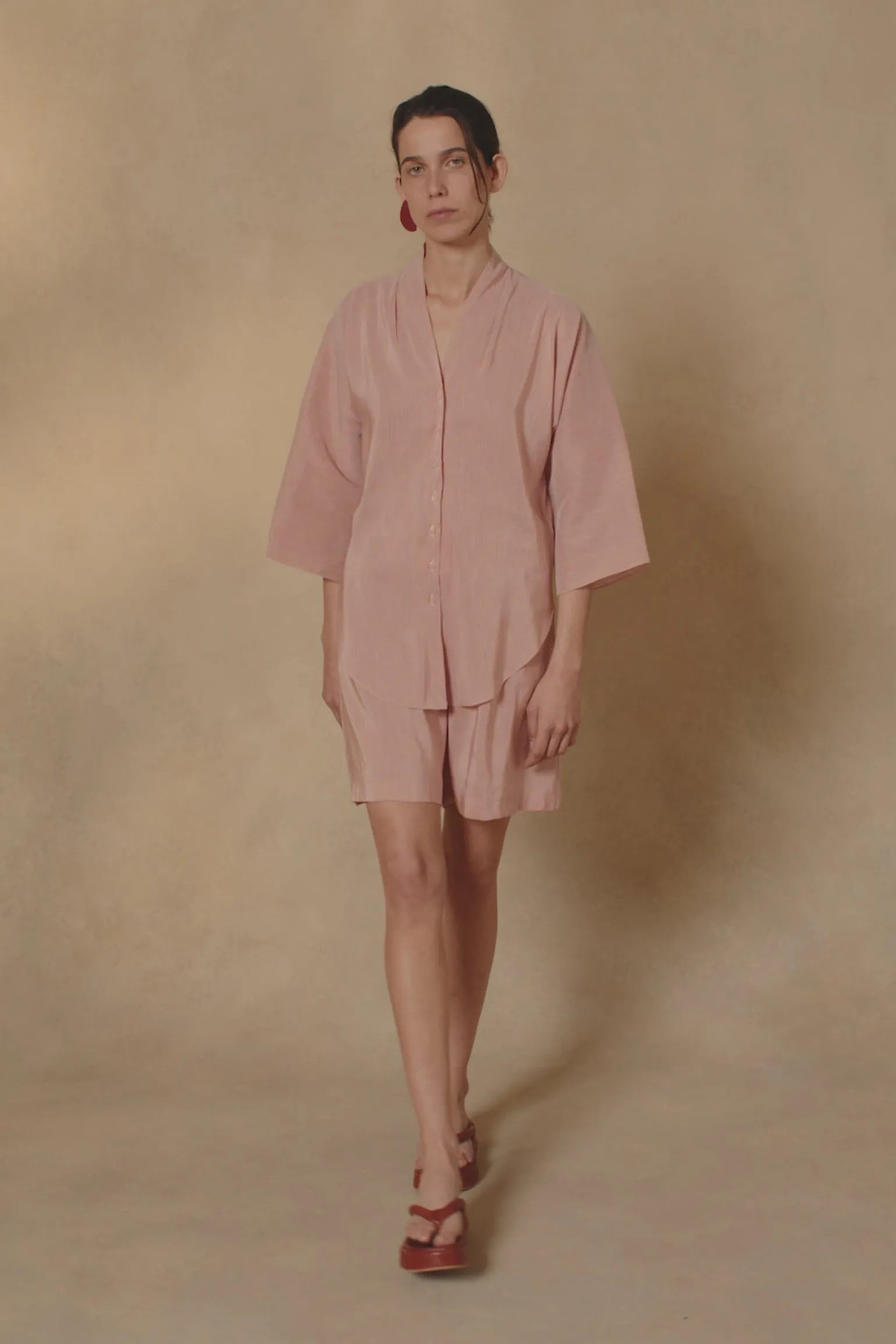 Cleo, red striped linen and silk shorts