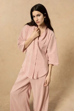 Cleo, red striped linen and silk pants