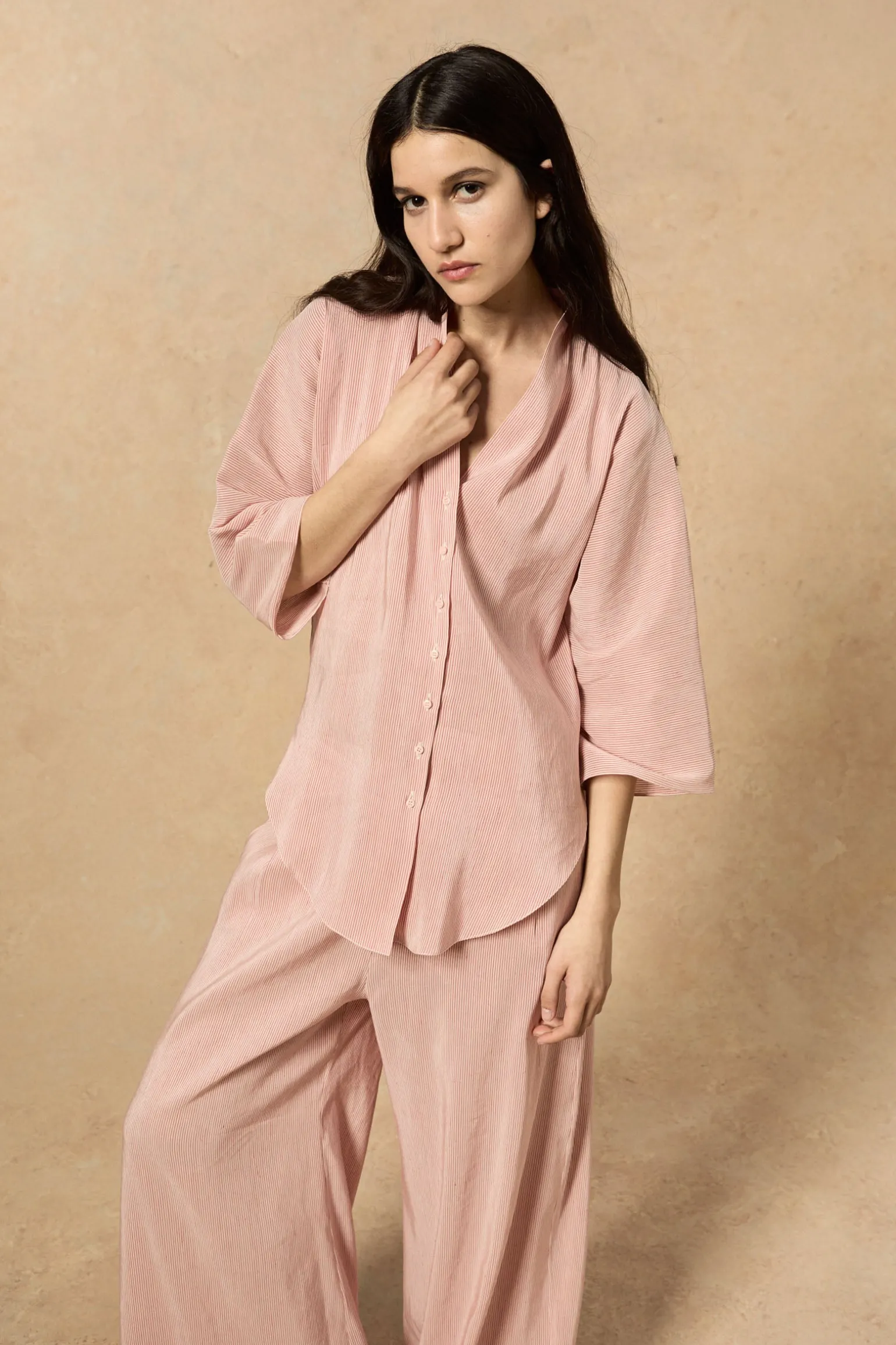 Cleo, red striped linen and silk pants