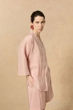 Cleo, red striped linen and silk shorts
