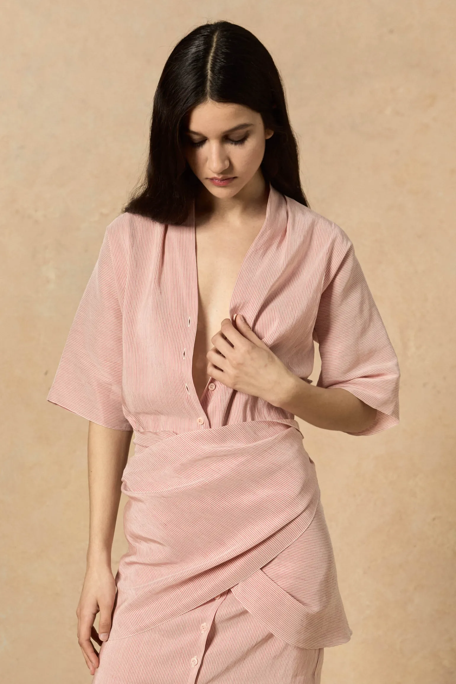 Cleo, red striped linen and silk dress