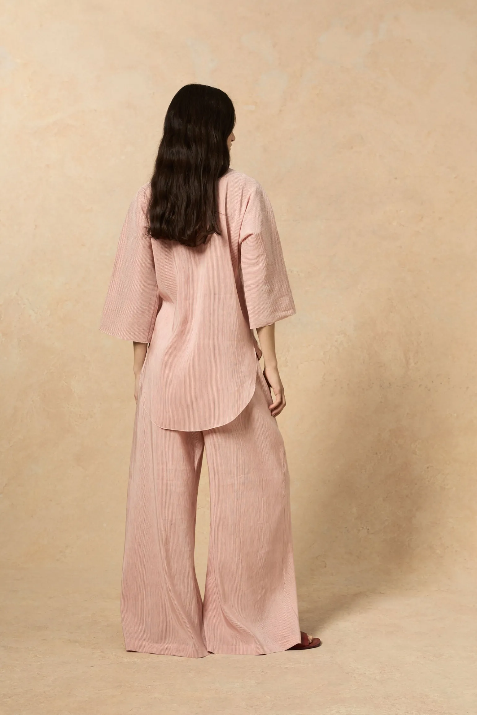 Cleo, red striped linen and silk pants