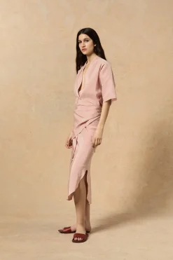 Cleo, red striped linen and silk dress