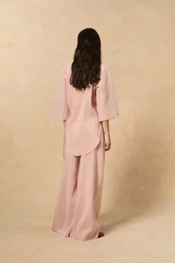Cleo, red striped linen and silk pants