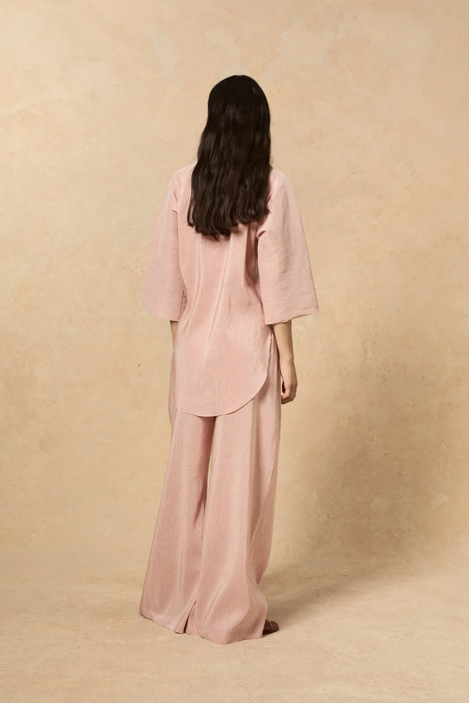 Cleo, red striped linen and silk pants