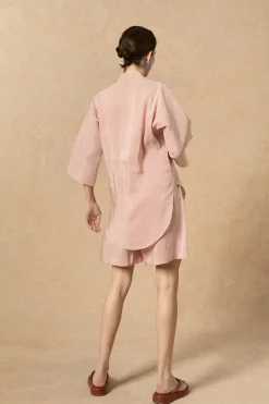Cleo, red striped linen and silk shorts