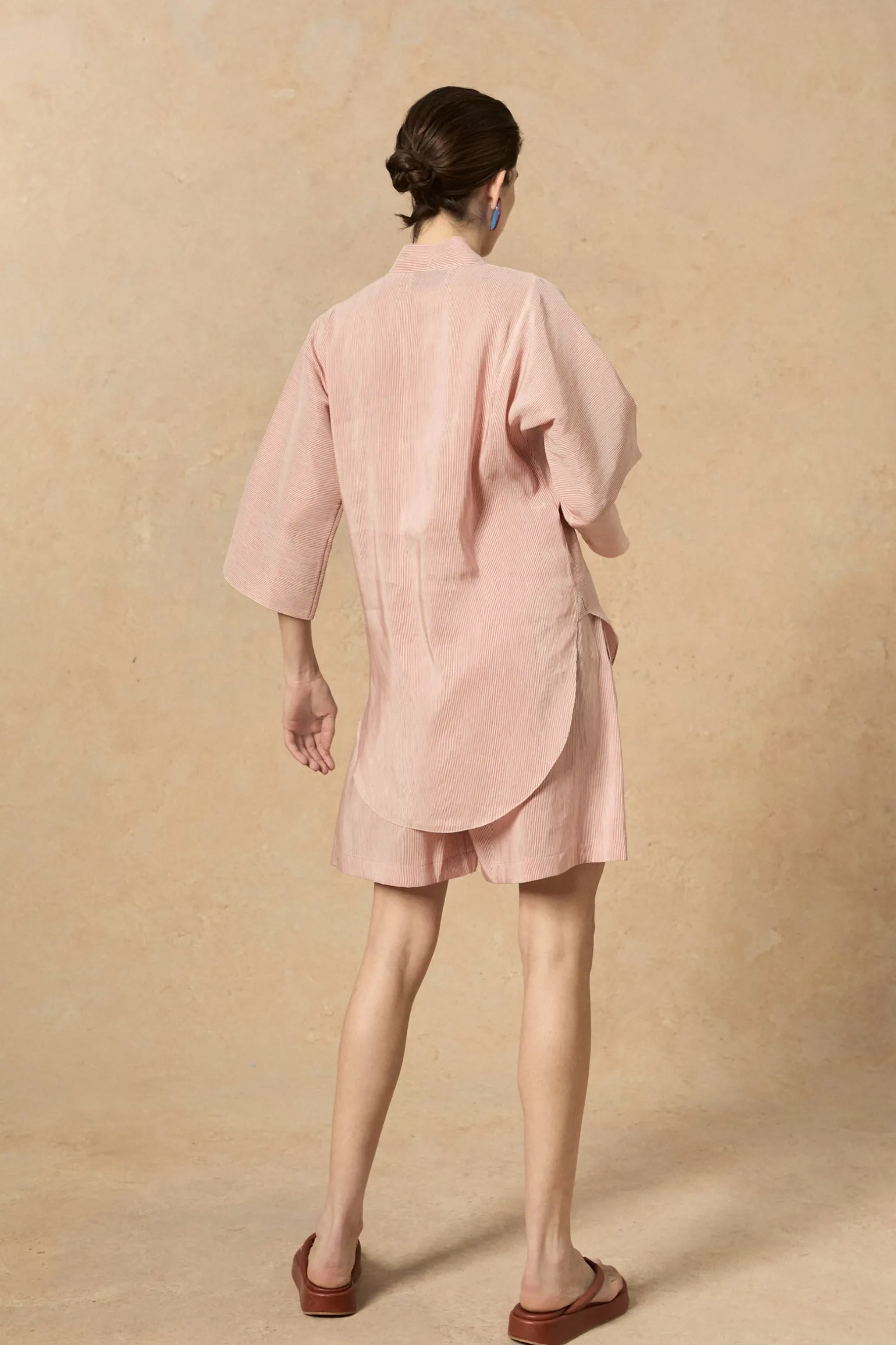 Cleo, red striped linen and silk shorts