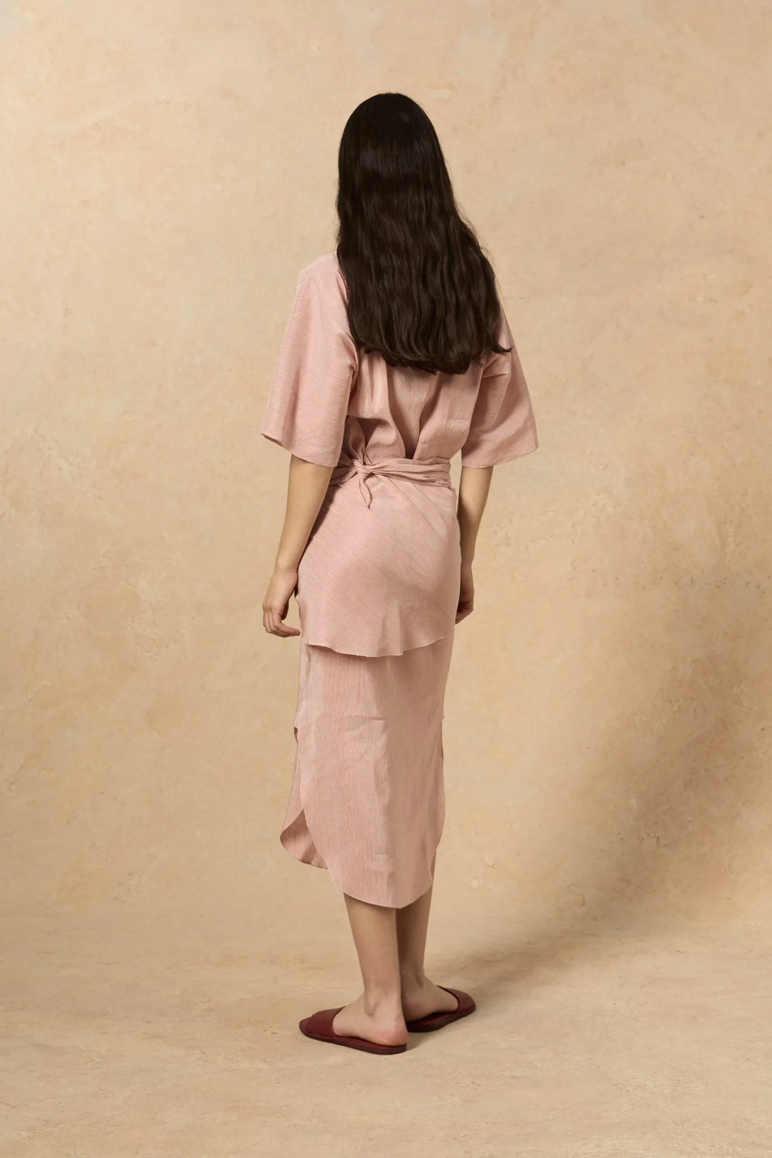 Cleo, red striped linen and silk dress