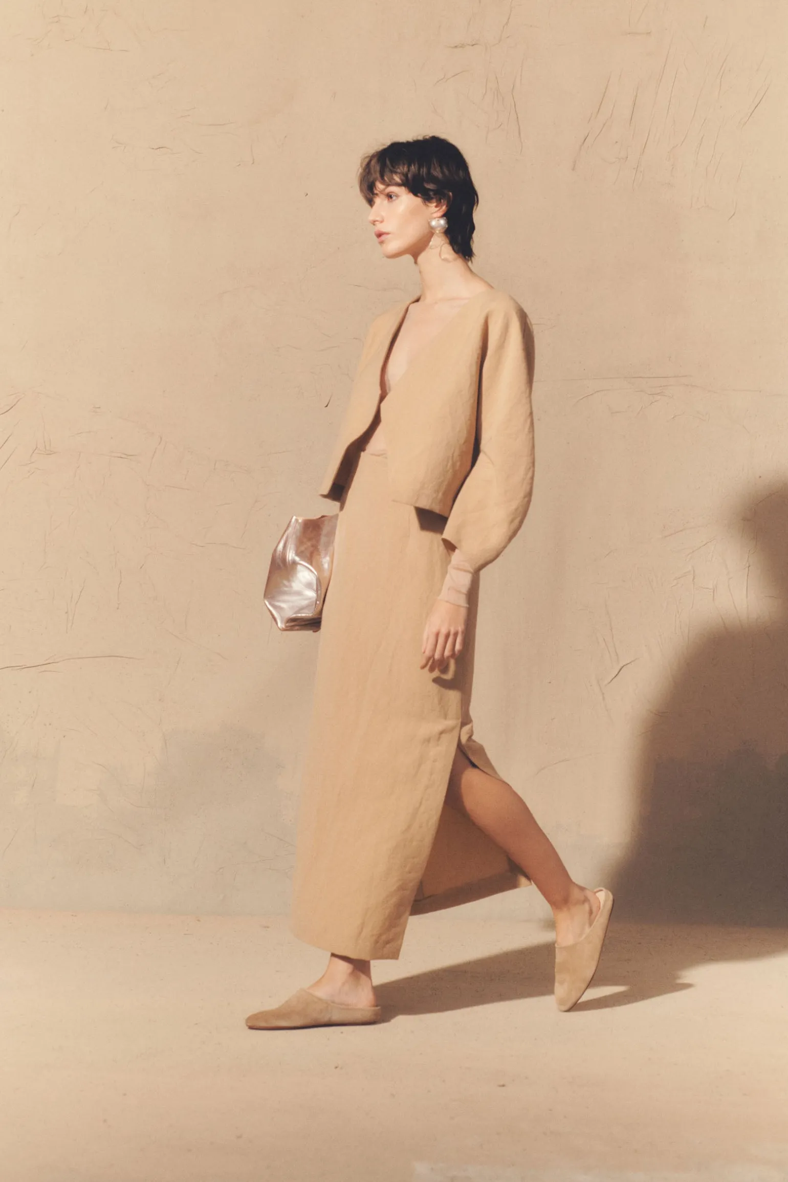 Dakota, pink in linen and virgin wool skirt