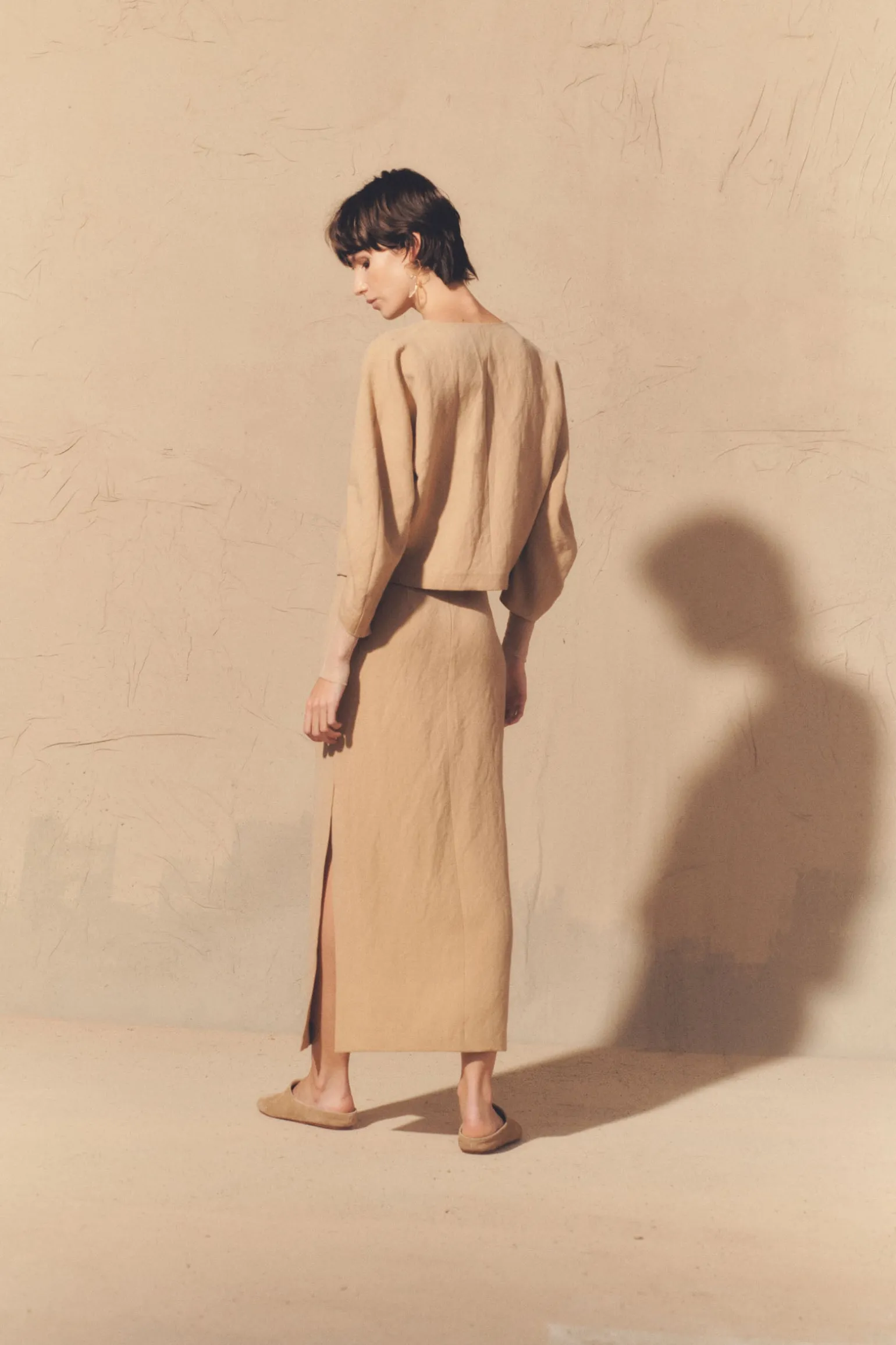 Dakota, pink in linen and virgin wool skirt