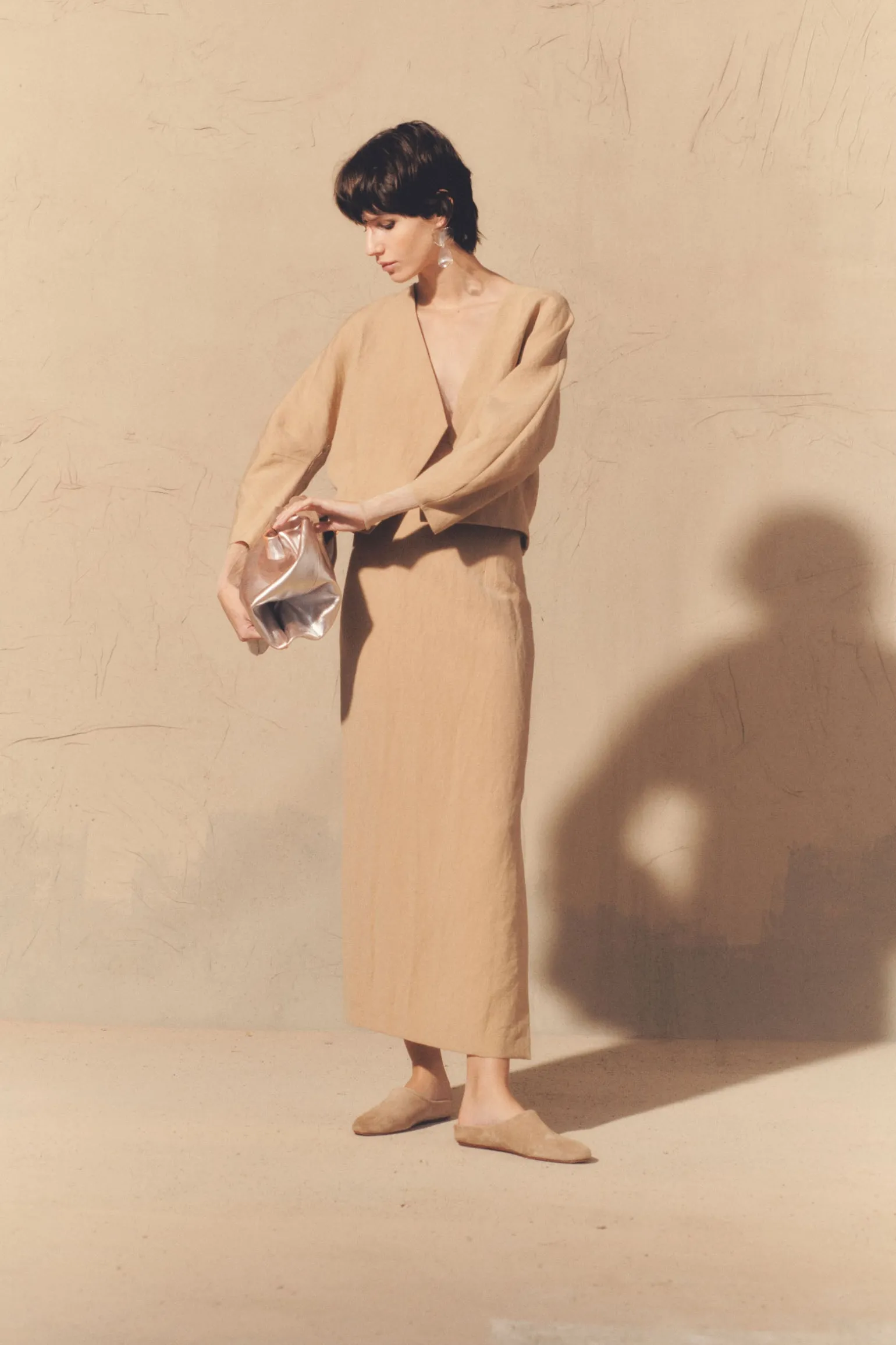 Dakota, pink in linen and virgin wool skirt