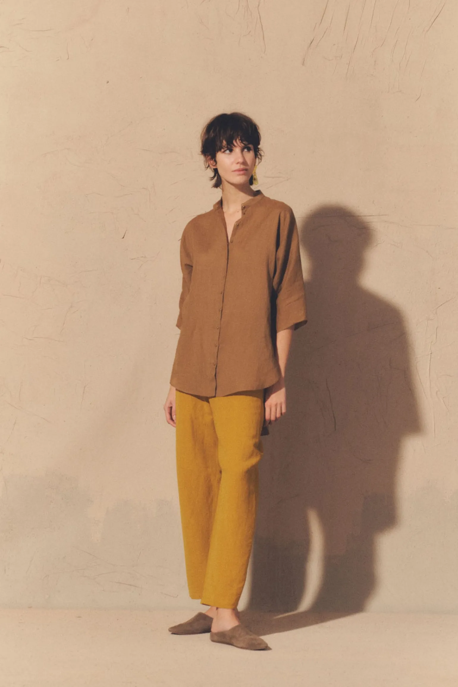 Dakota, turmeric linen and virgin wool pants