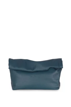 Delhi L, large clutch in ocean green leather