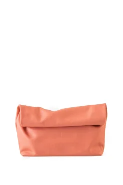 Delhi L, large coral leather clutch