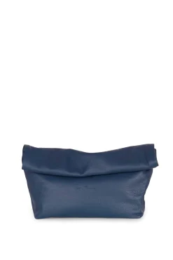 Delhi L, large navy leather clutch