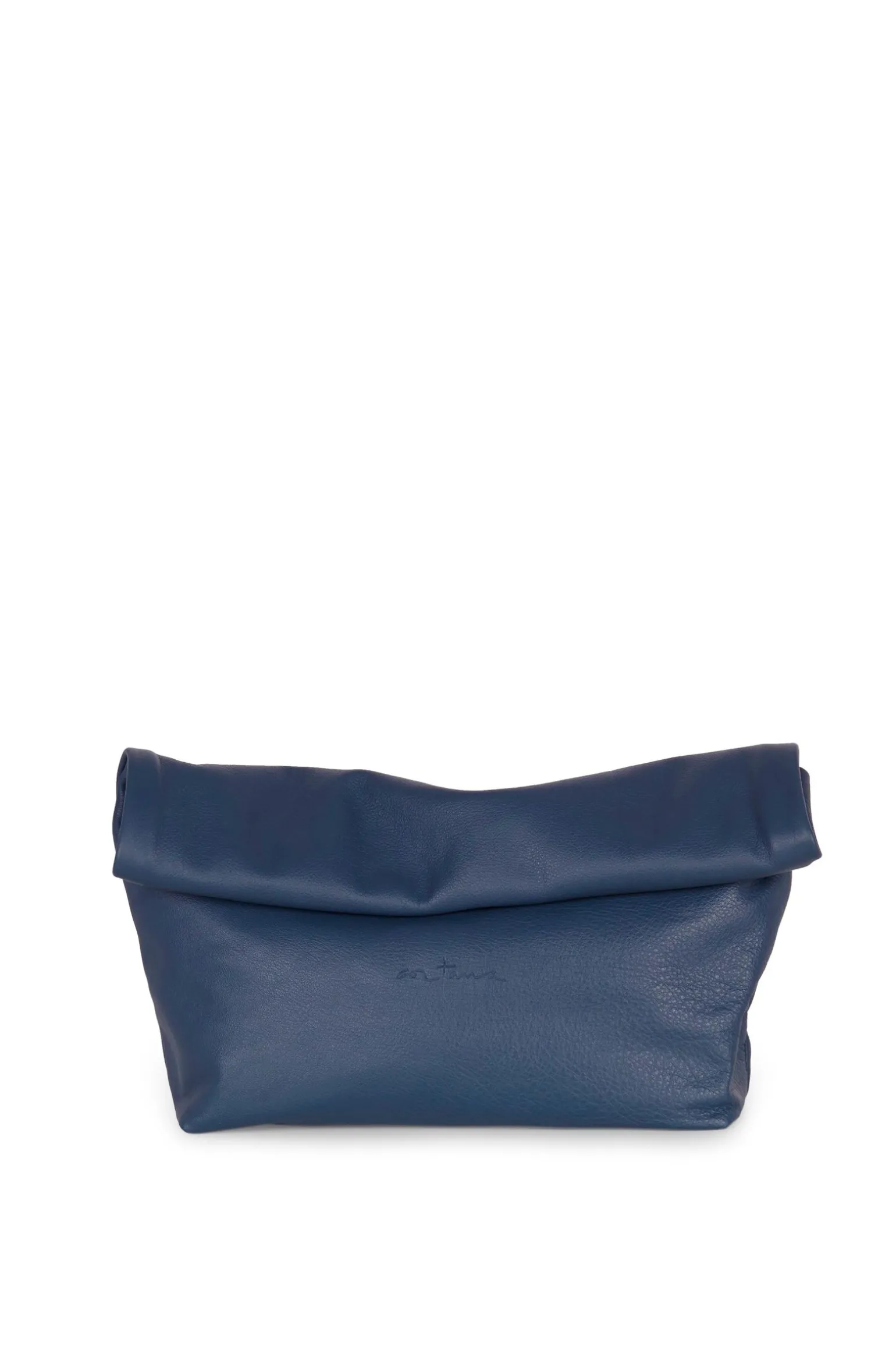 Delhi L, large navy leather clutch