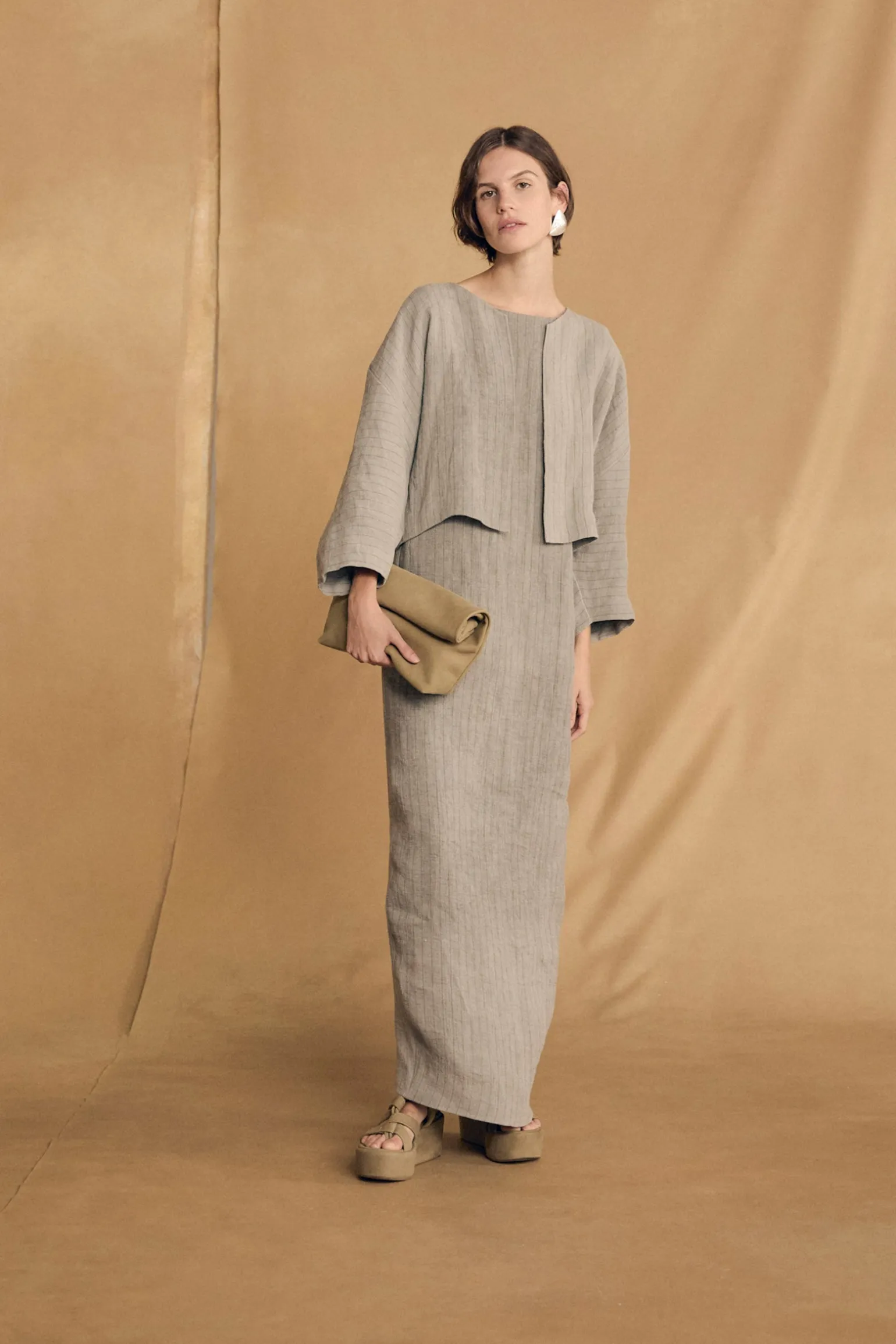 Delhi L, moss green large leather clutch