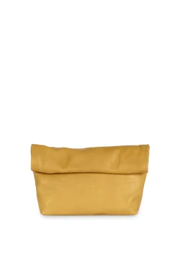 Delhi S, mustard leather clutch