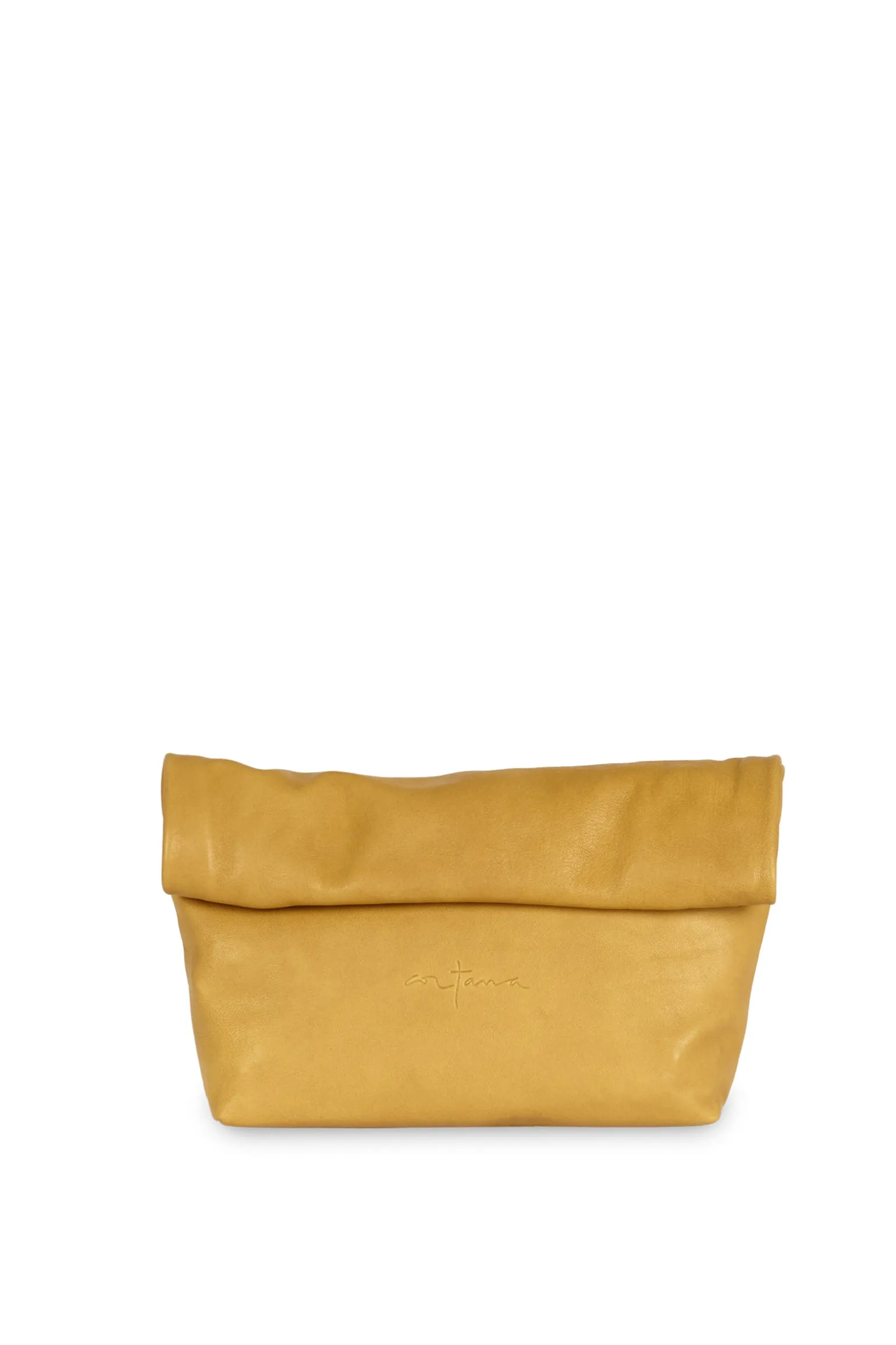 Delhi S, mustard leather clutch