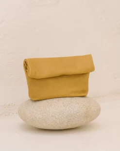 Delhi S, mustard leather clutch