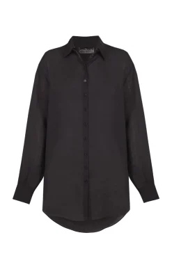Dennis, black oversize shirt in ramie
