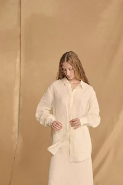 Dennis, ivory oversized ramie shirt