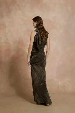 Dye, long stretch silk transformable dress