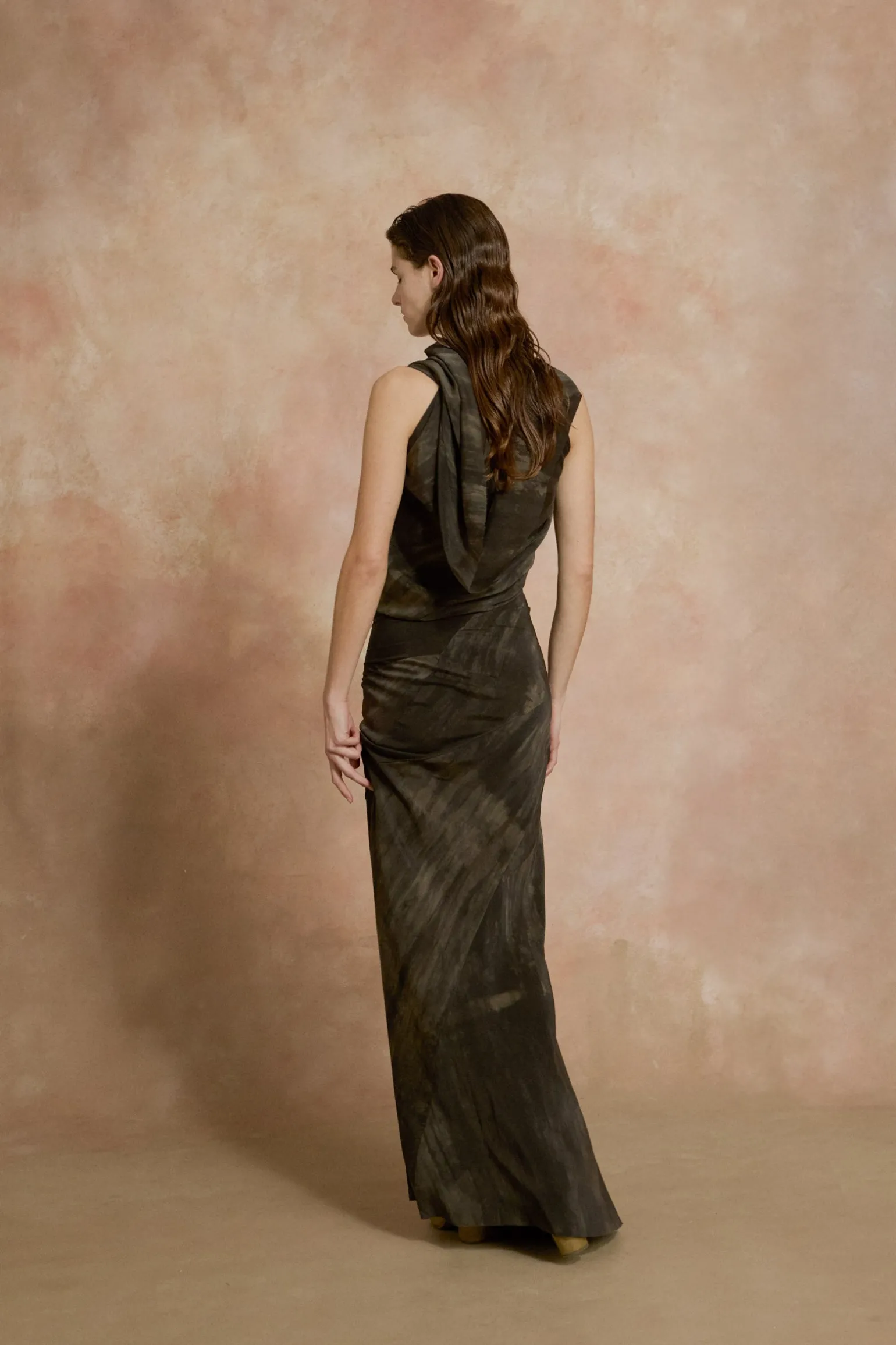 Dye, long stretch silk transformable dress