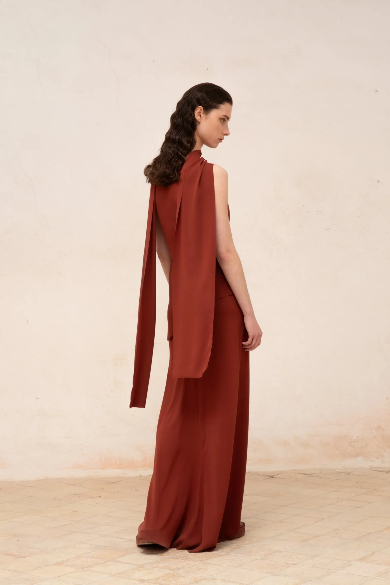 Edda, garnet stretch silk top
