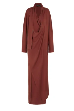 Edda, long dress in garnet stretch silk