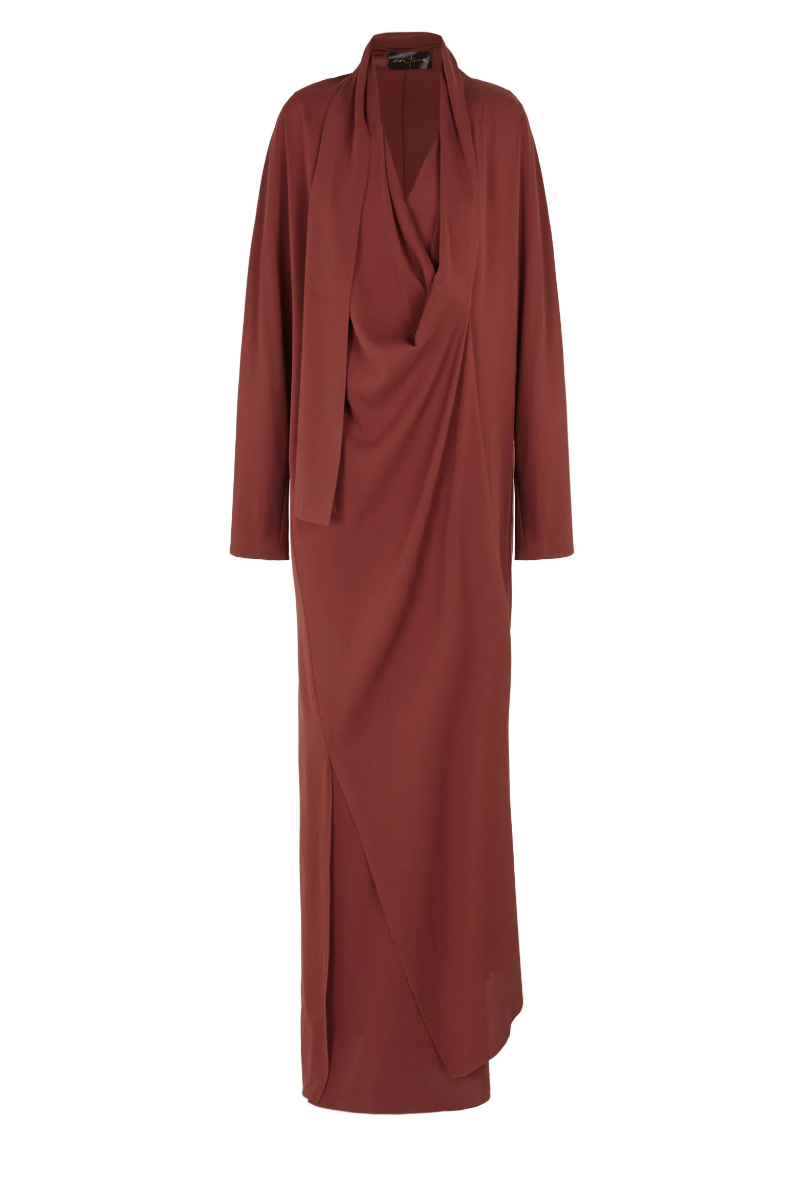 Edda, long dress in garnet stretch silk