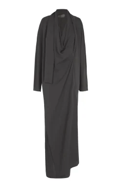 Edda, long dress in graphite stretch silk