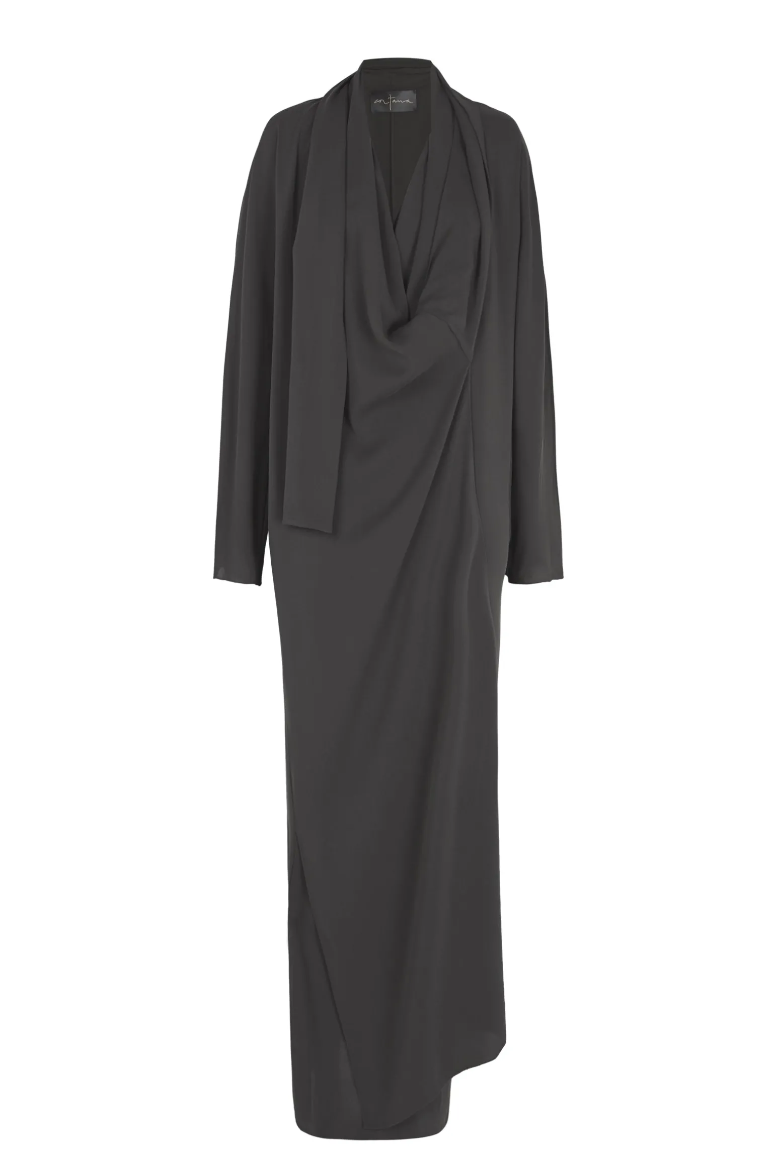 Edda, long dress in graphite stretch silk