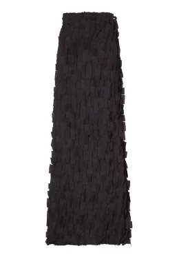 Epica, long silk skirt with a feathered effect