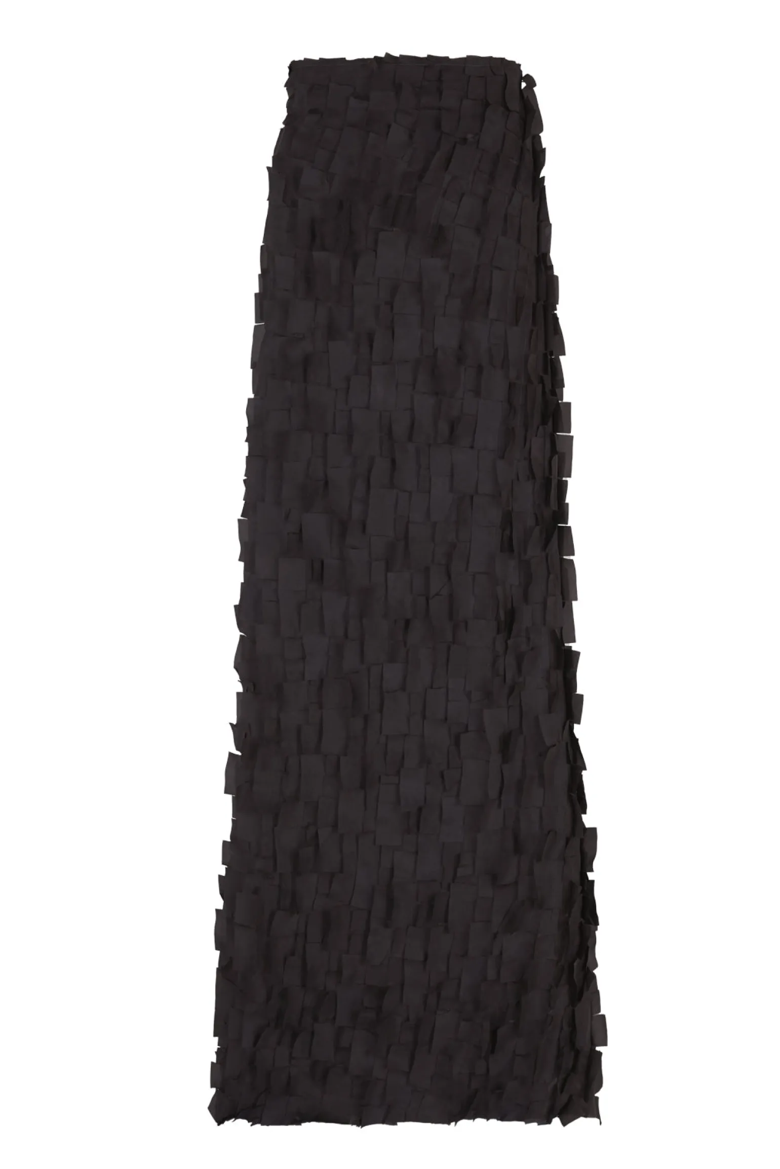 Epica, long silk skirt with a feathered effect