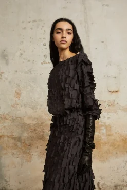 Epica, silk top with a feathered effect
