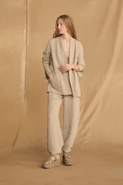 Fania, linen and viscose stone grey pants