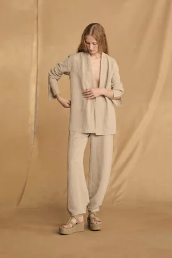 Fania, linen and viscose stone grey pants