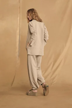 Fania, linen and viscose stone grey pants