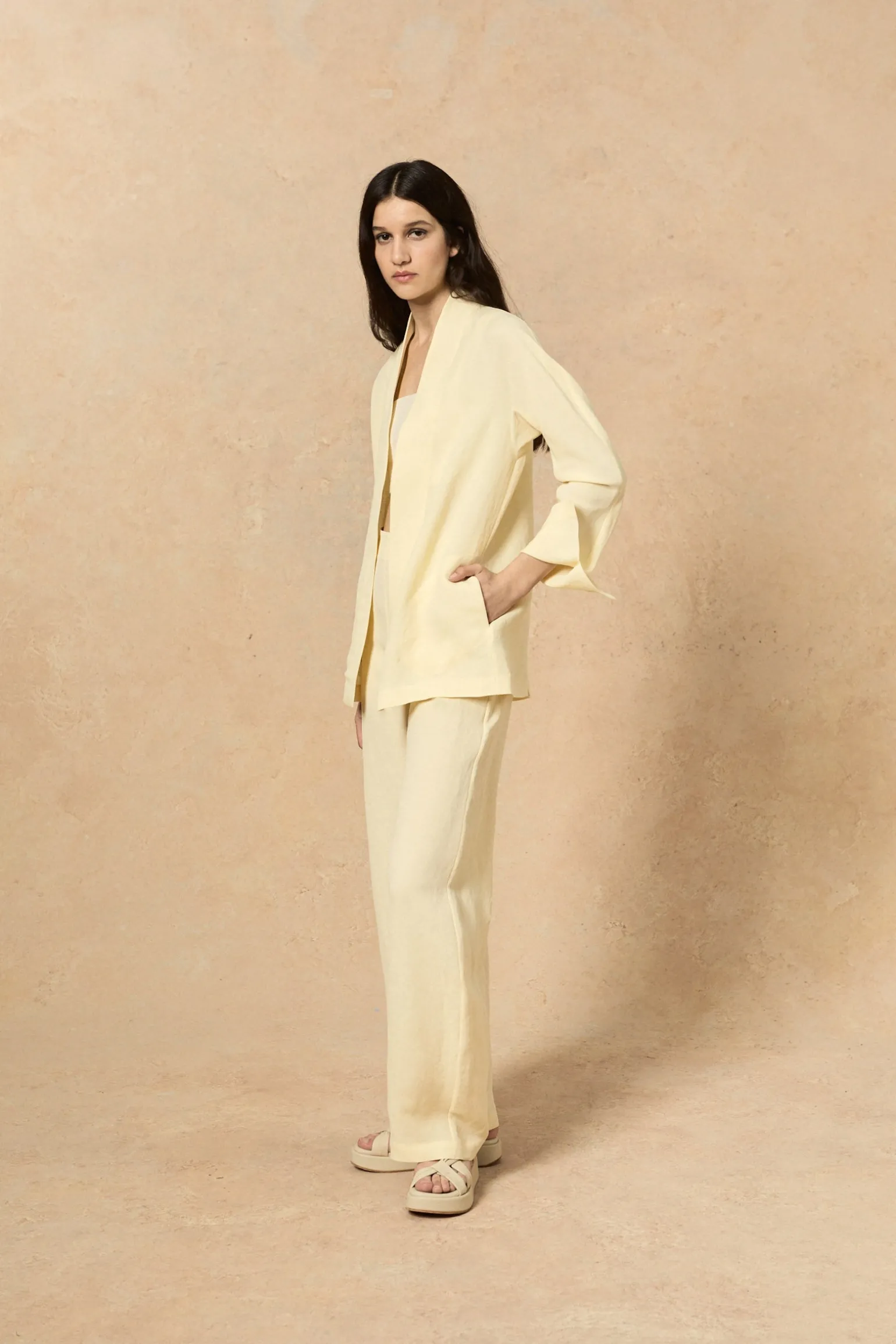 Fania, vanilla linen and viscose jacket