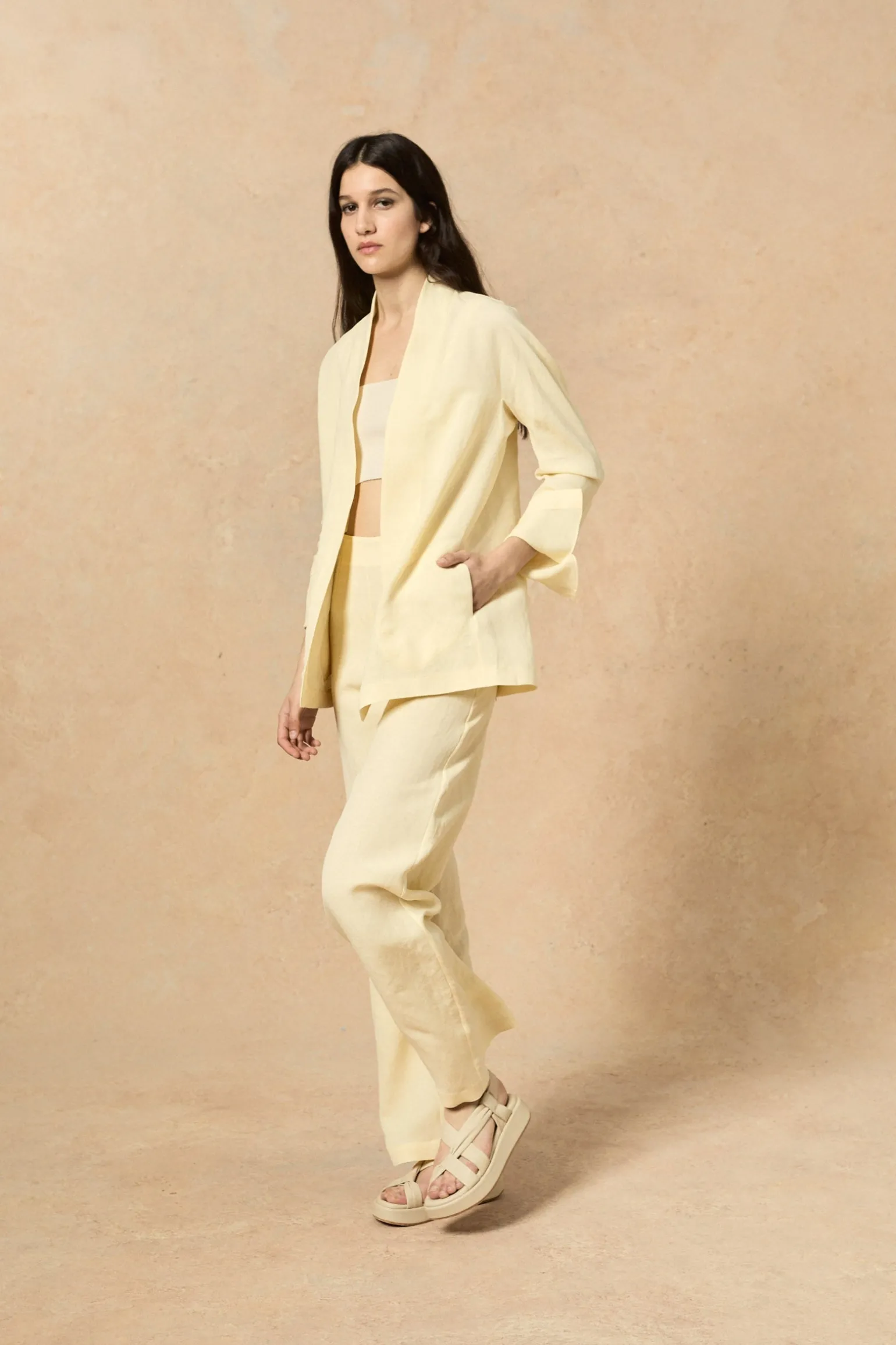 Fania, vanilla linen and viscose jacket